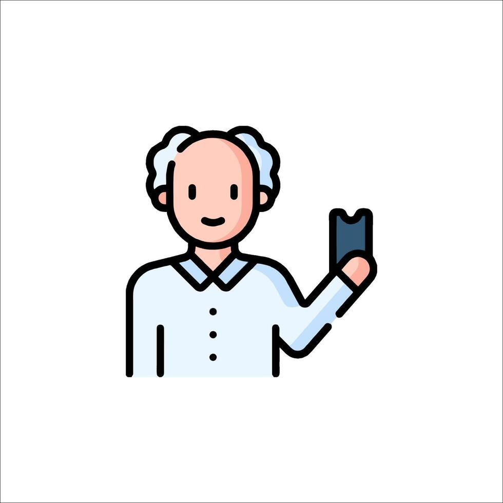 An old man holding a cell phone icon vector