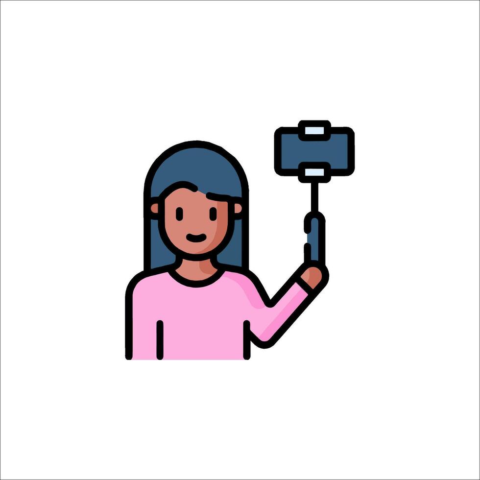 A woman holding a selfie stick with a camera vector