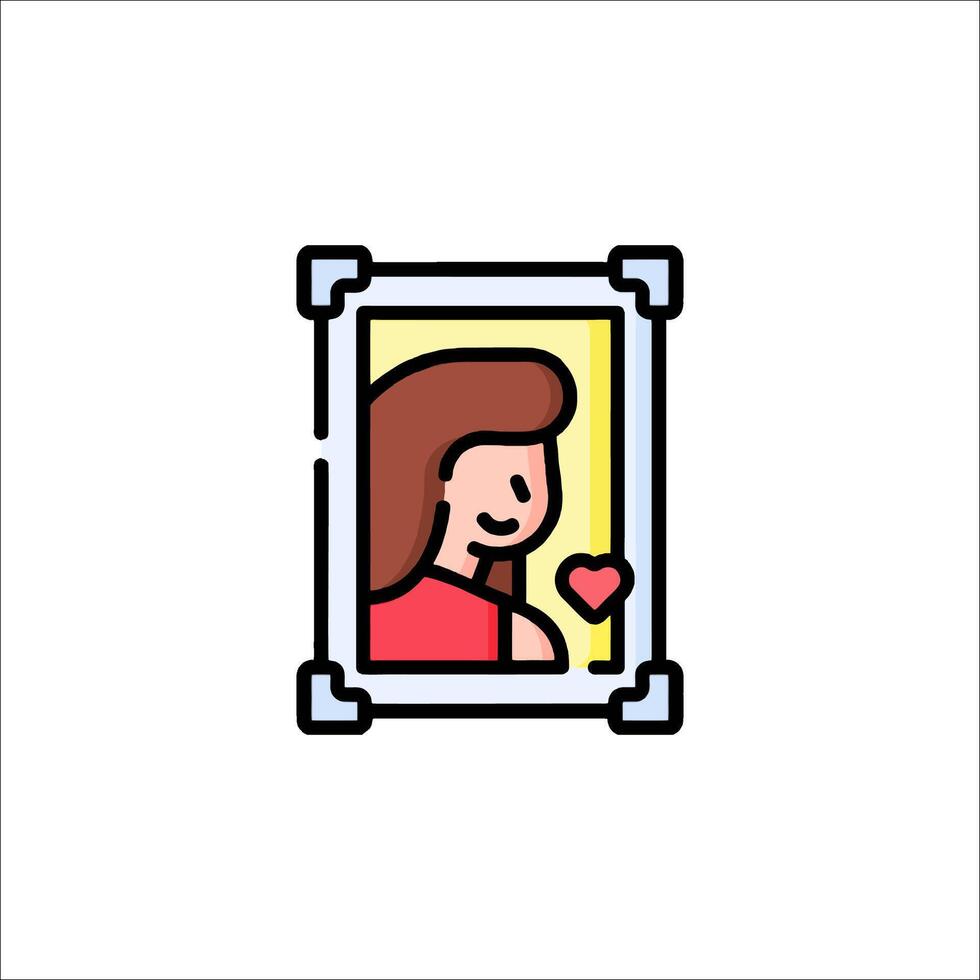 A woman is looking into a photo frame with a heart vector