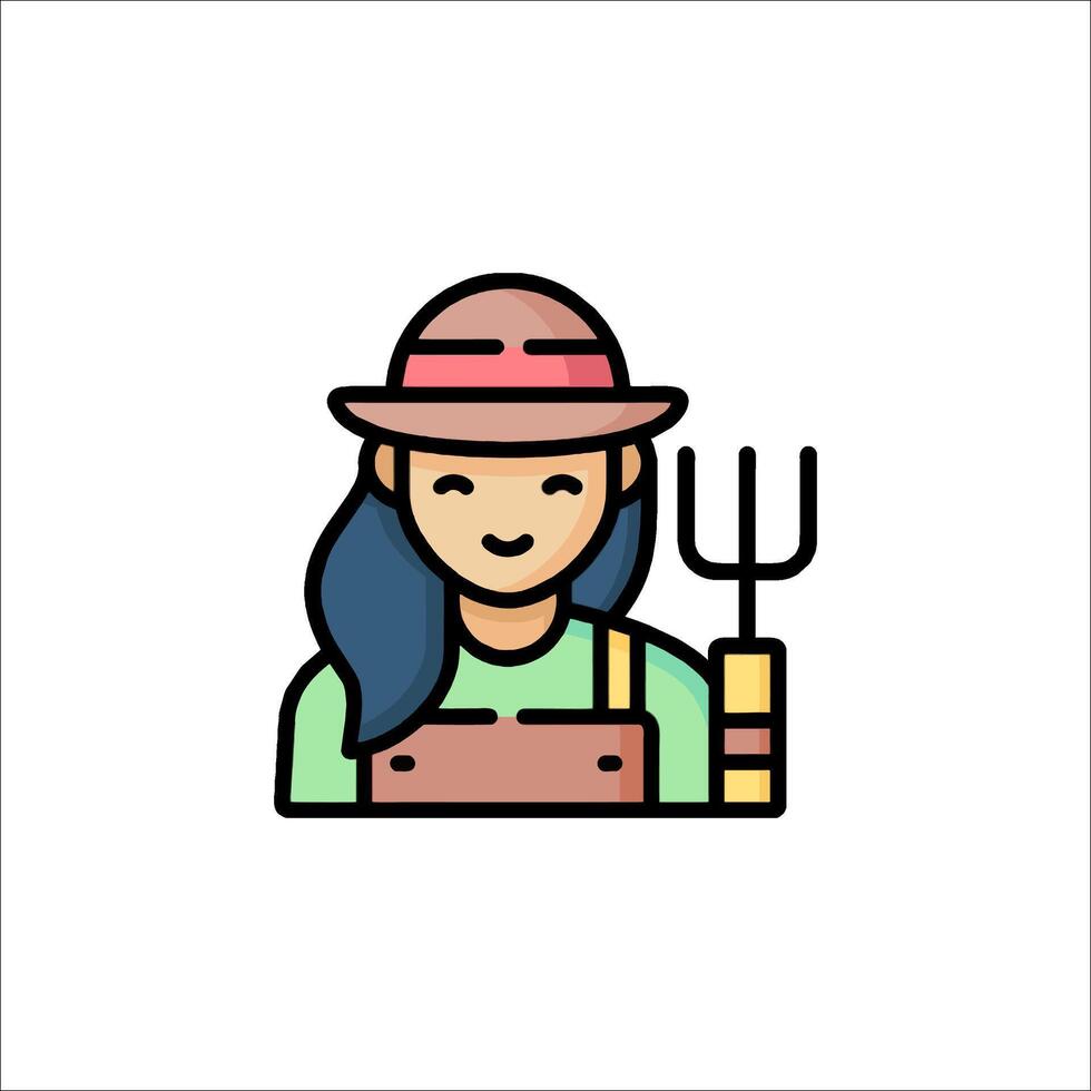 A woman with a hat and a pitchfork icon vector