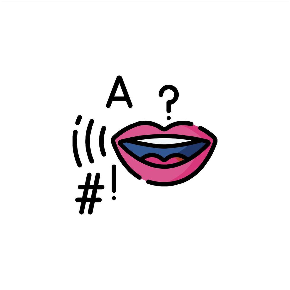 A pink mouth with a speech bubble and the words a and b vector