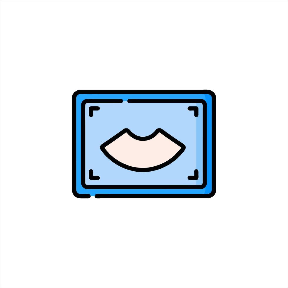 A blue and white icon of a mouth vector
