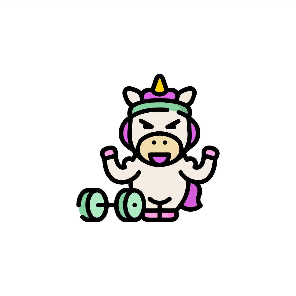 A cartoon unicorn is holding a dumbbell vector