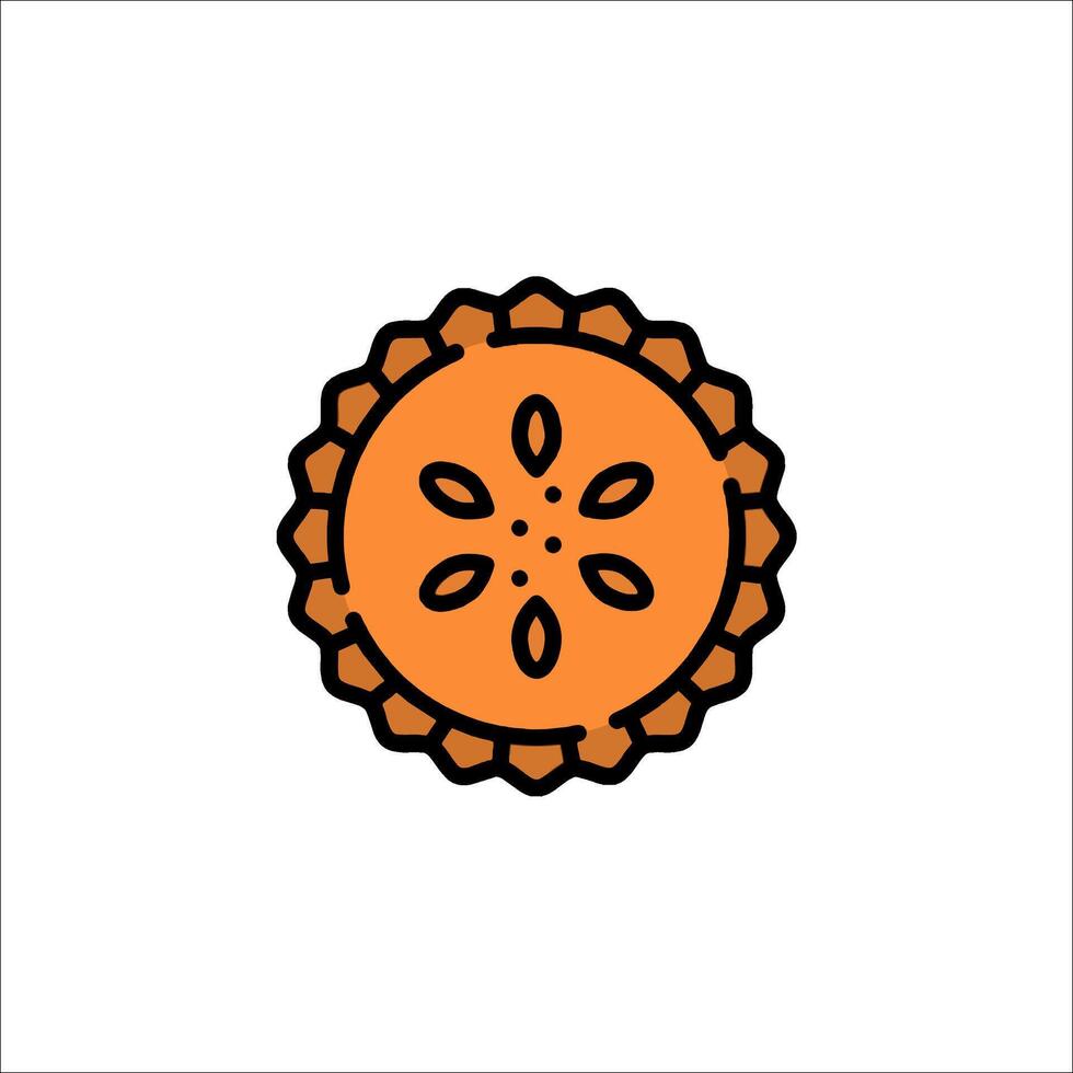 A simple orange and black icon of a cookie vector