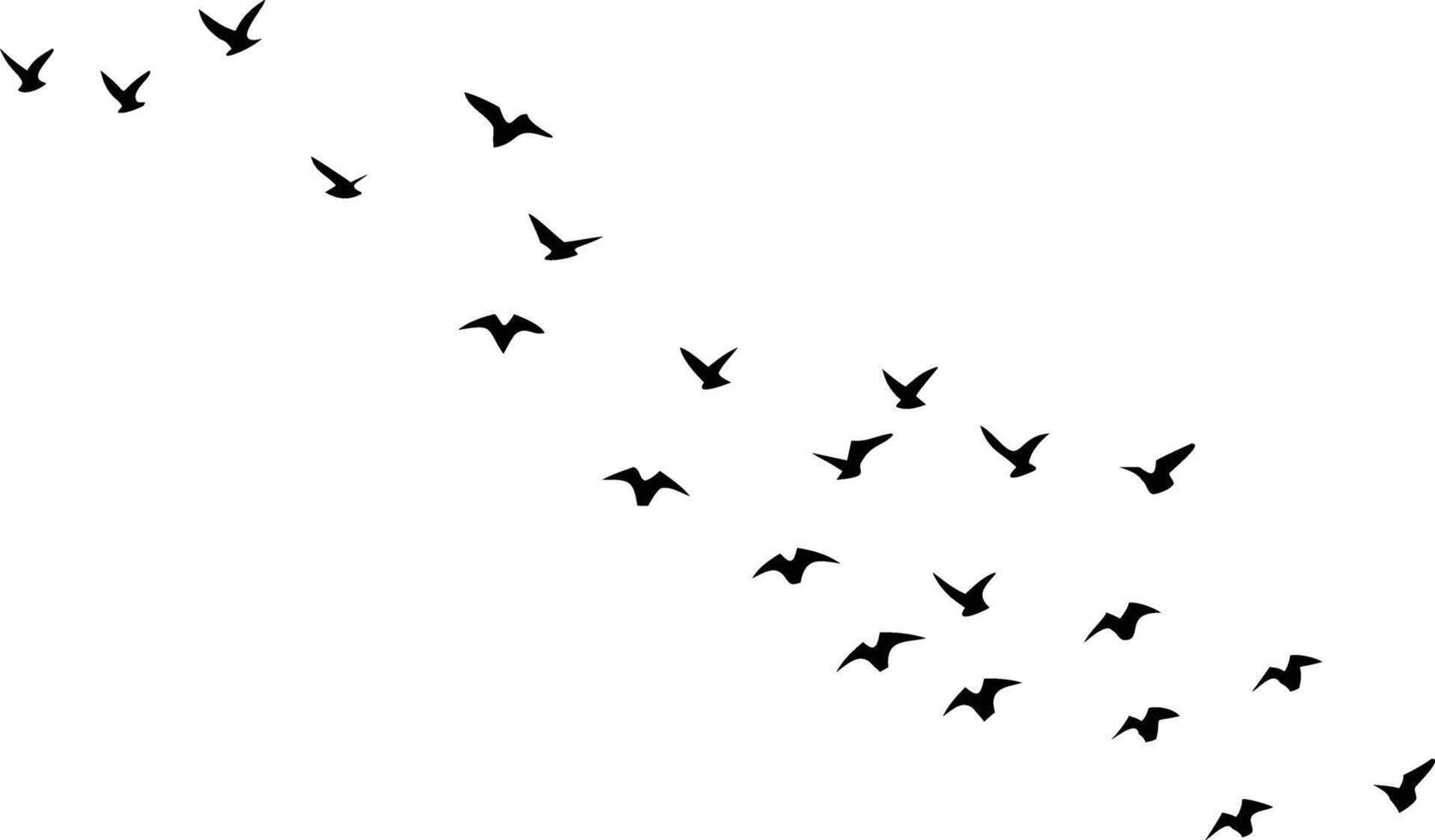 Flock of Birds Silhouettes Flying in Formation, Minimalist Black on White Background vector