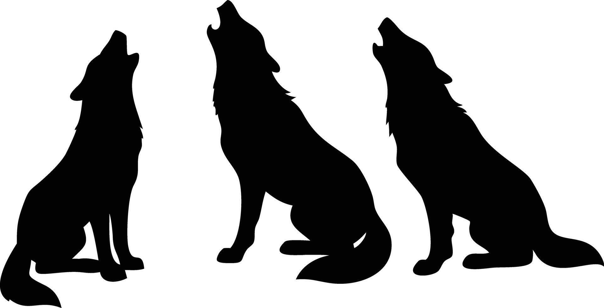 Silhouette of Howling Wolves, Isolated Black Icons, Wild Animals, Pack, Canis Lupus vector