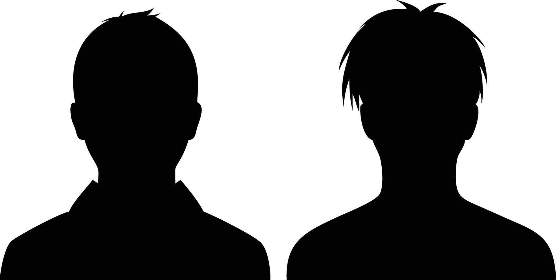 Two Male Silhouettes, One in a Shirt, Head and Shoulders Isolated on White Background vector