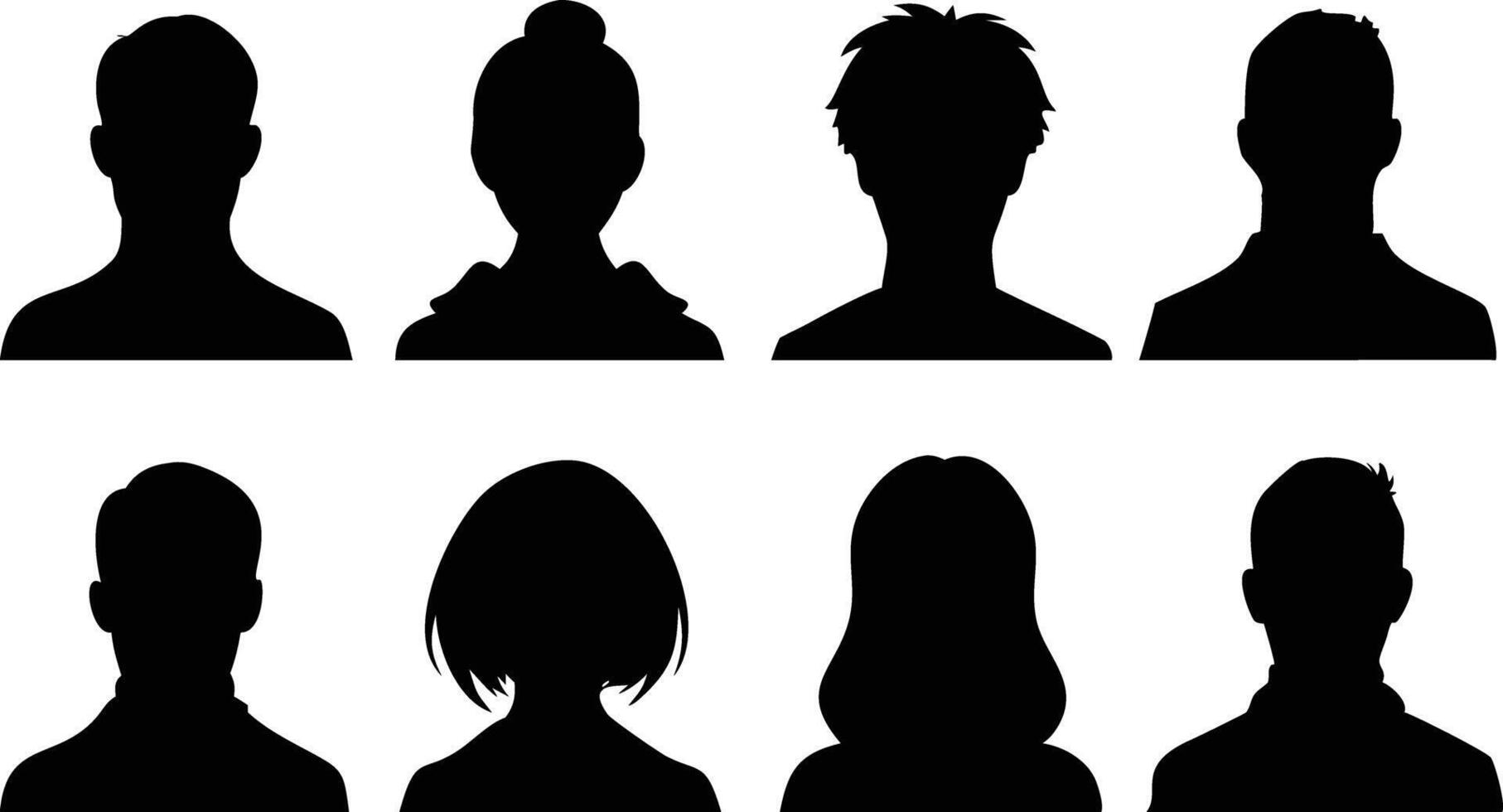 Silhouette People Headshots Diverse Crowd Profile, Back View, Anonymous Portraits vector