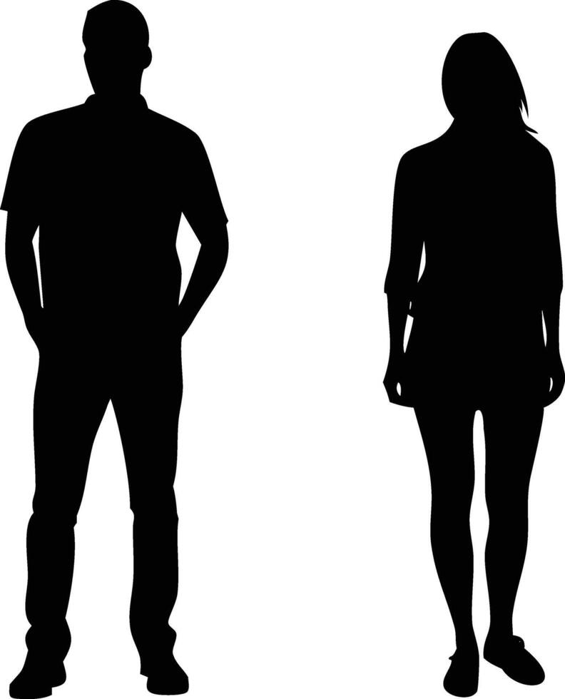 Silhouettes of Man and Woman Standing Isolated on White Background Full Body View vector