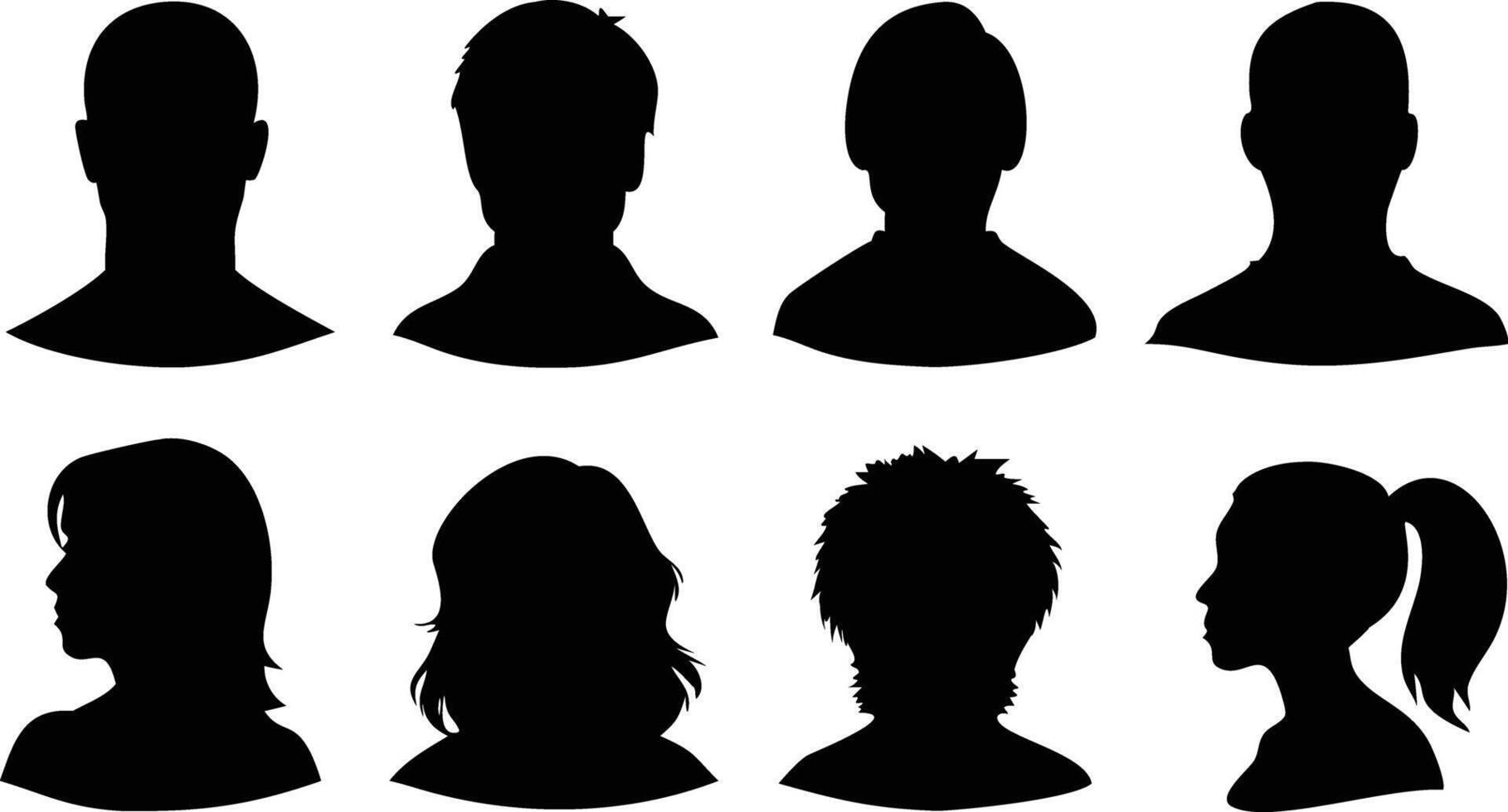 Assorted People Silhouettes Diverse Men and Women Head and Shoulder Outline Avatars vector