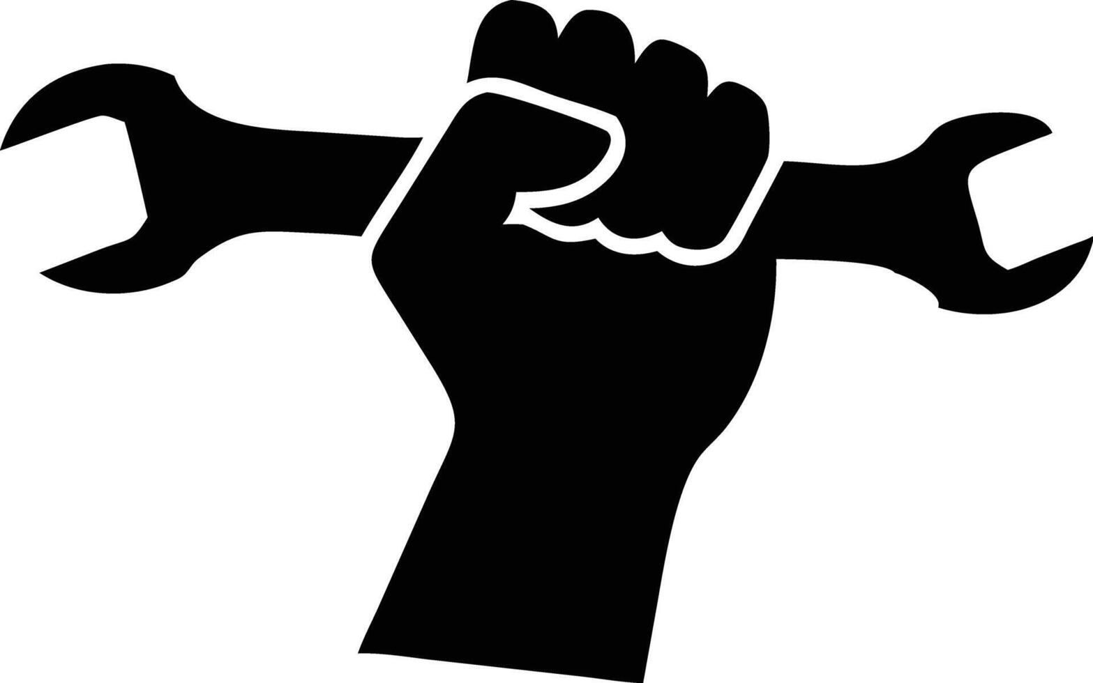 Clenched Fist Holding Wrench Silhouette, Mechanic Concept, Power, Isolated Black Shape vector