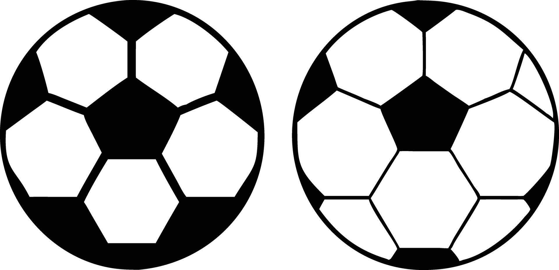 Two Soccer Balls, Black Outline and Infill Isolated on White, Minimalist Style vector