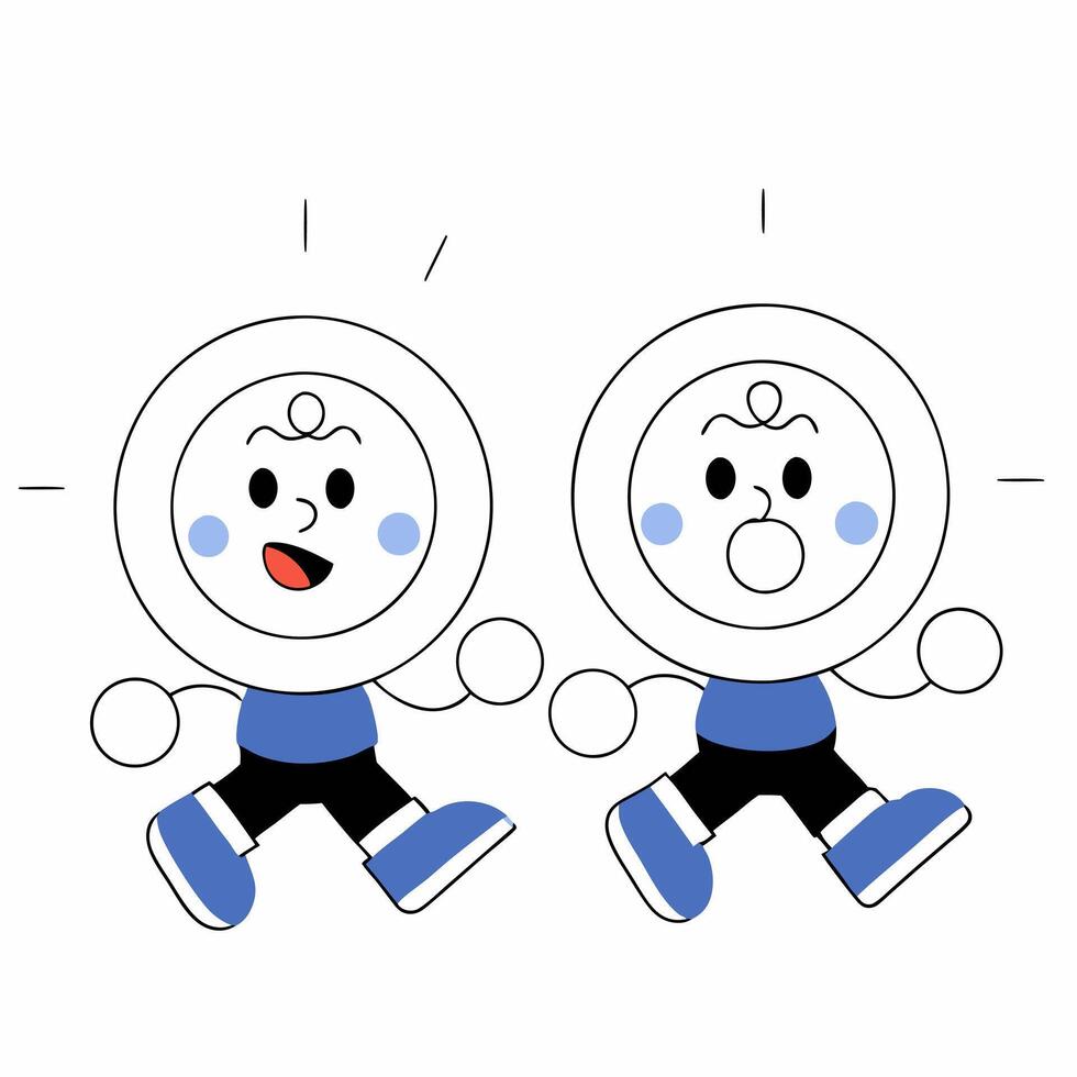 Cheerful Cartoon Characters Running and Excited, Minimalist Design for Children's Illustrations and Educational Material vector