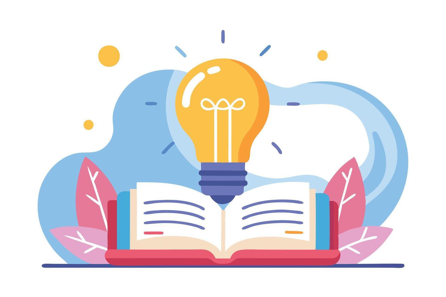 Stylized Lightbulb Shining Above an Open Book with Abstract Shapes on White vector