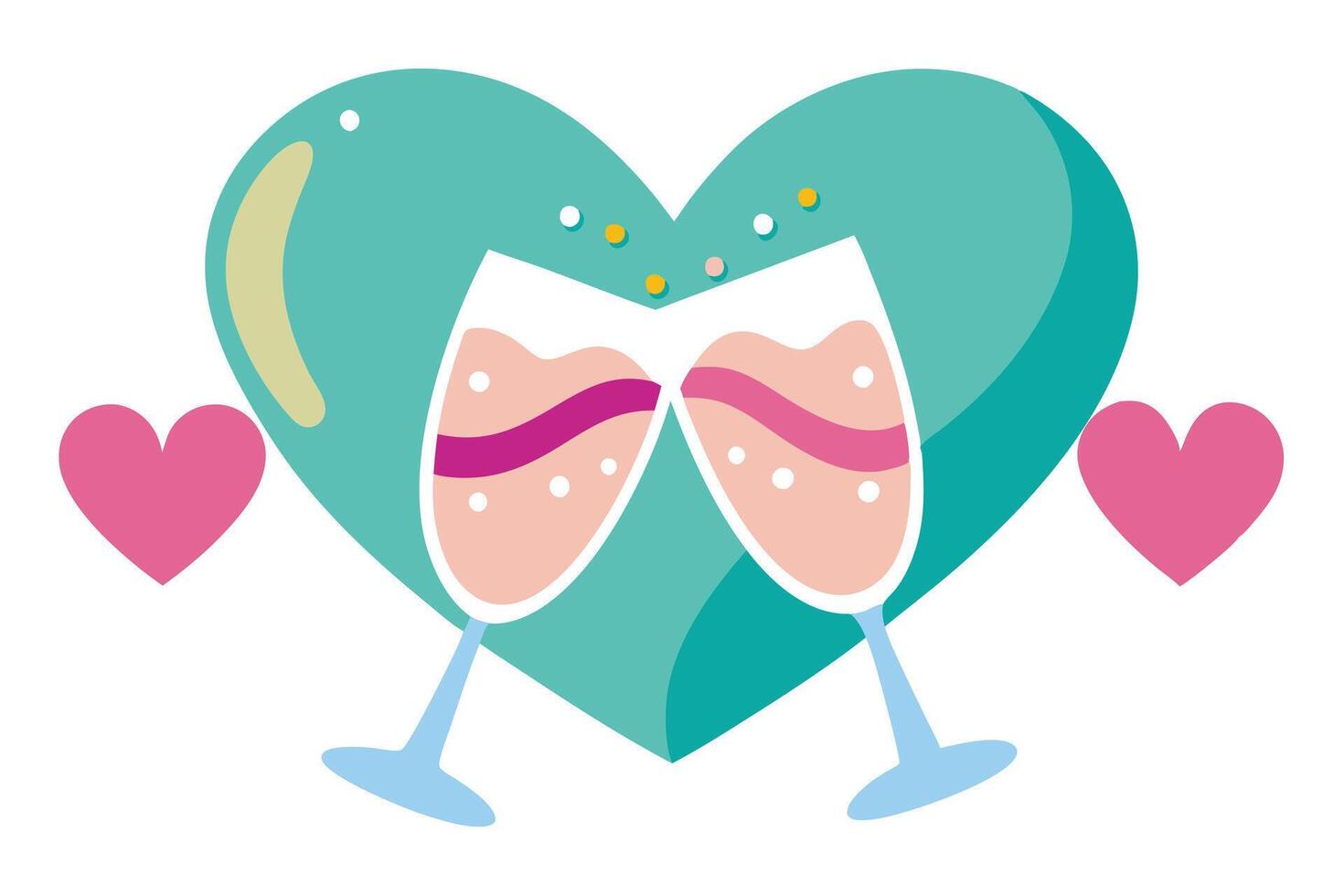 Two Champagne Glasses Toasting Against Heart Shape On Transparent Background Design vector