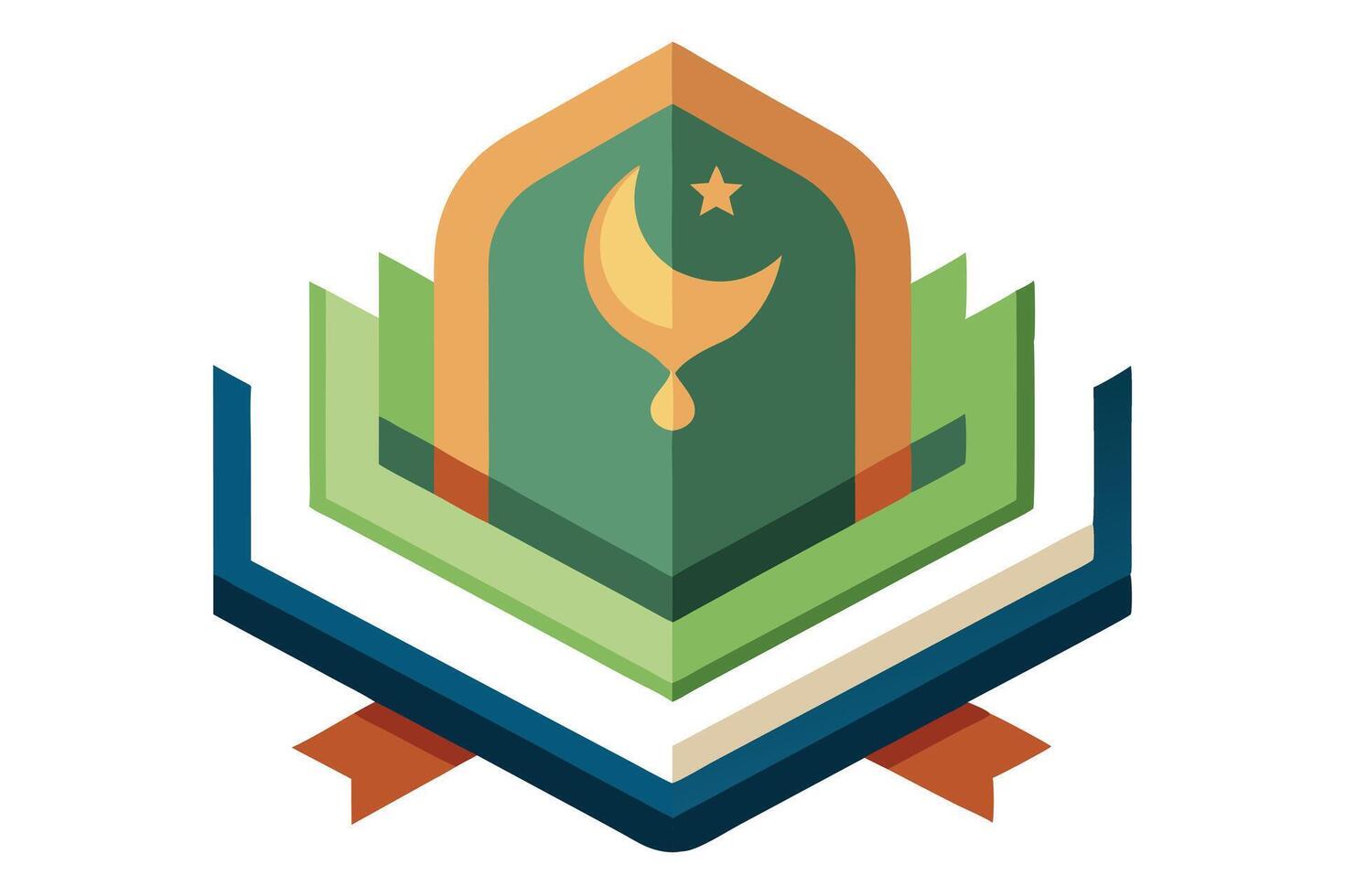 Geometric Islamic Design with Crescent Moon, Star, and Prayer Niche Flat Style vector