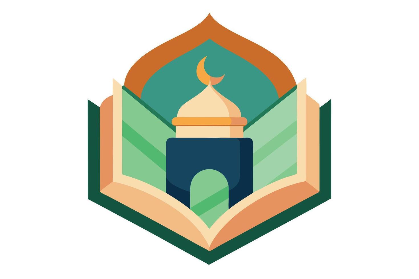 Flat Colorful Mosque Icon with Crescent Moon in Geometric Style Design vector