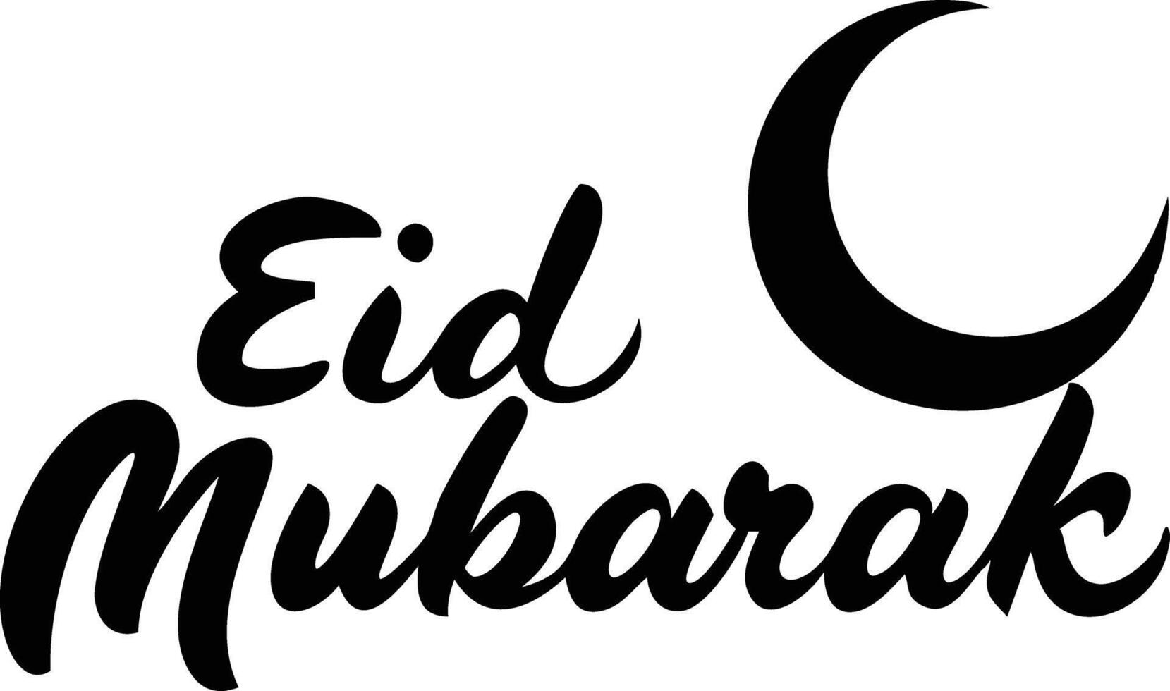 Eid Mubarak Text with Crescent Moon. Isolated Artistic Calligraphy. Decorative Art vector