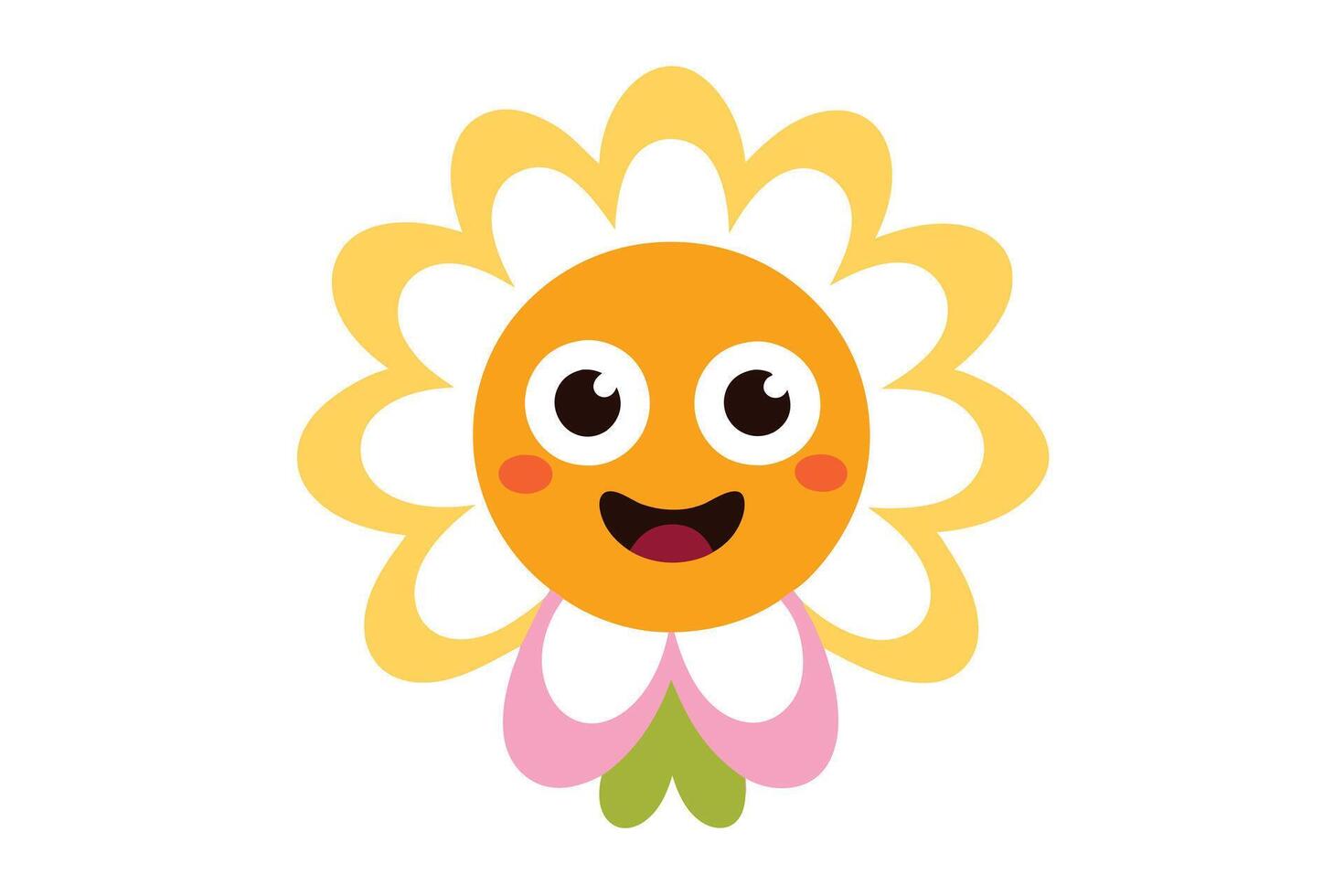 Cute Cartoon Flower Character with Cheerful Expression on Transparent Background vector