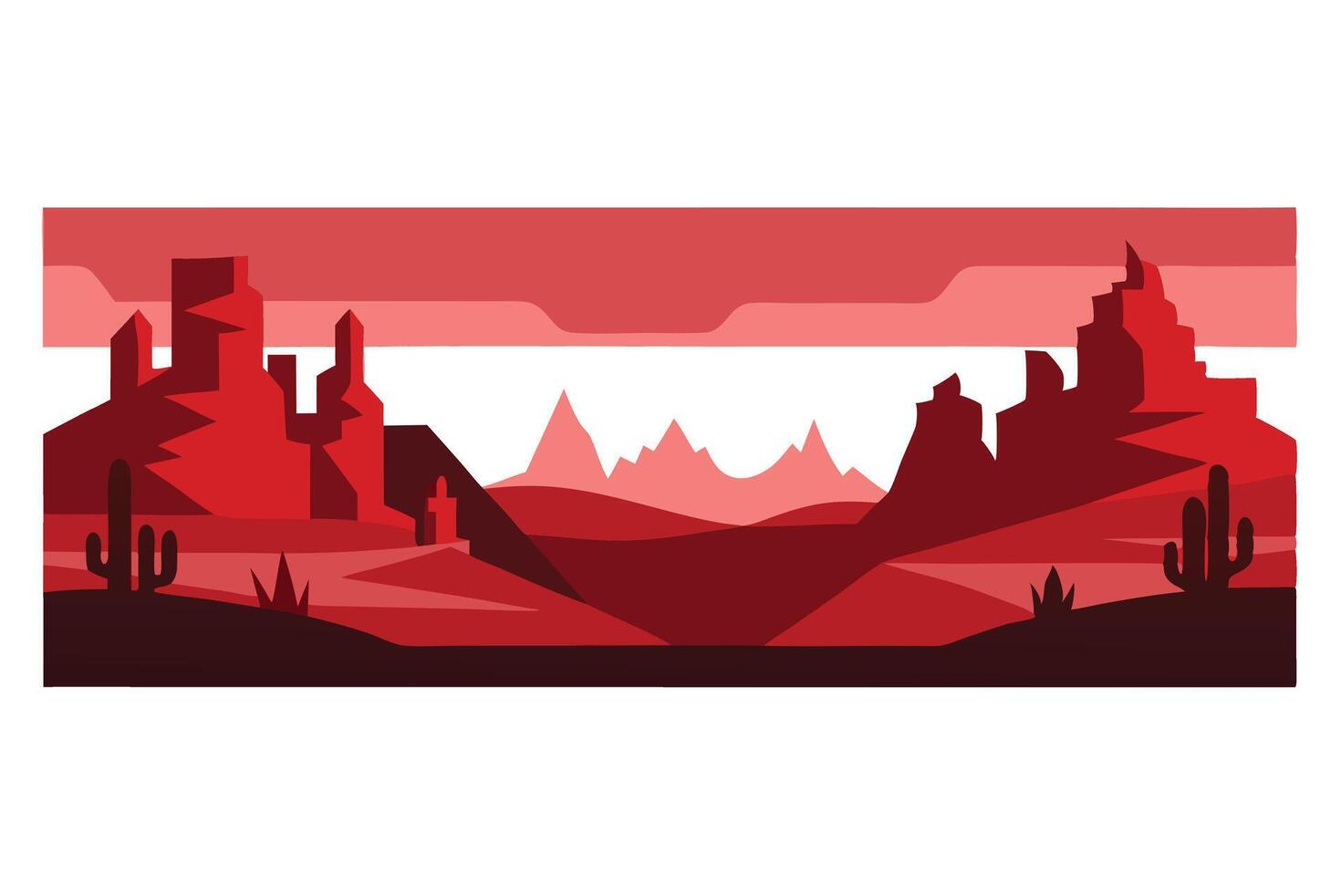 Red Toned Desert Landscape with Cacti and Rock Formations vector