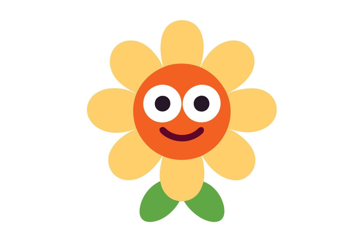 Cheerful Cartoon Flower Character with Petals and Smiling Face on White vector