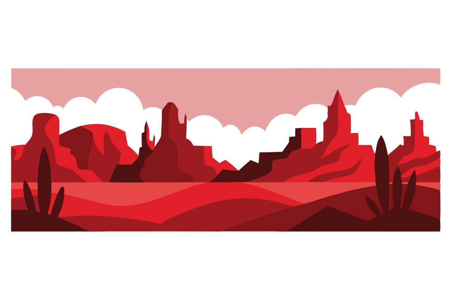 Red Desert Landscape Flat Arizona with Mountains and Cactus Silhouettes vector