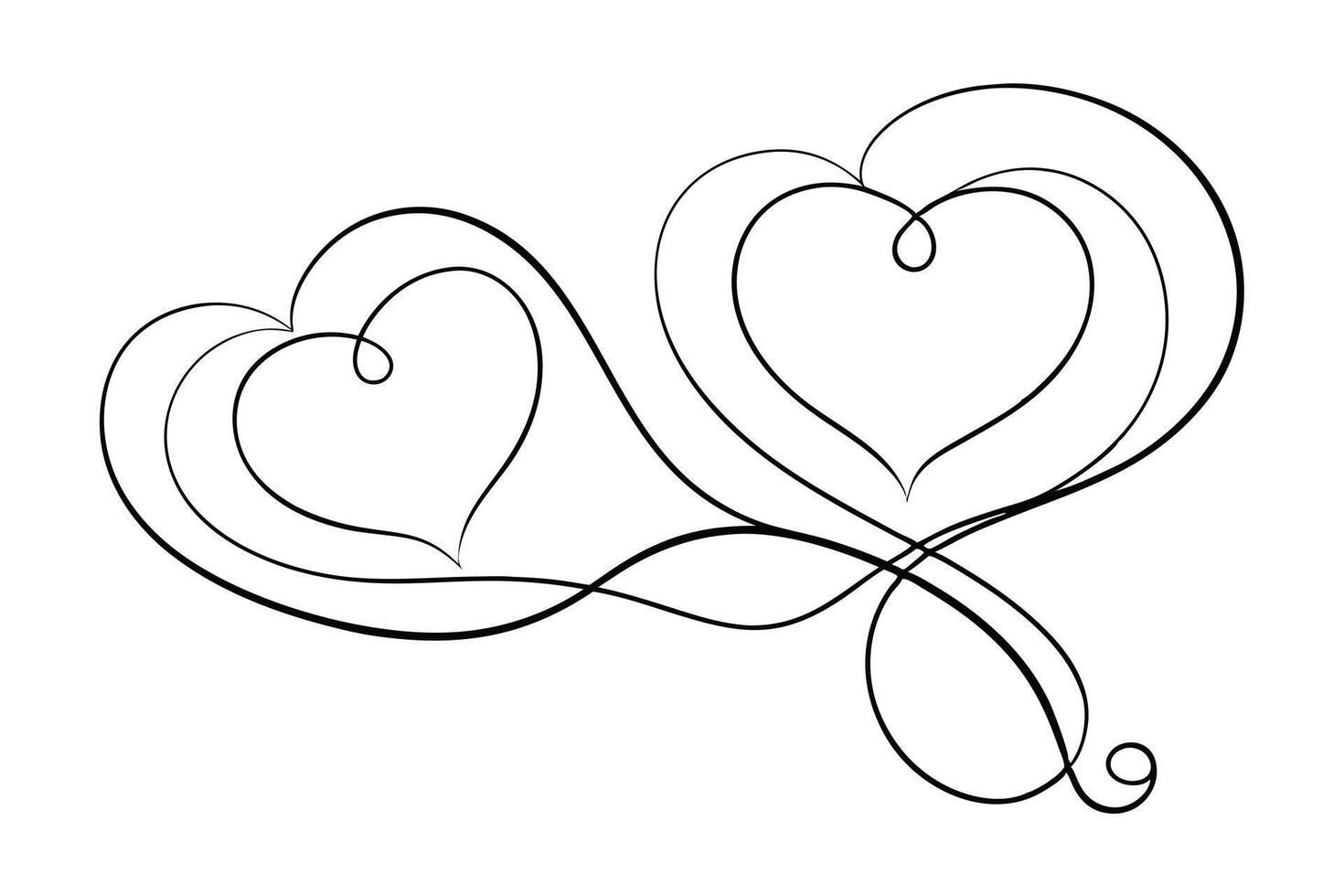 Two Hearts Intertwined Elegant Monoline Art with Flowing Lines on Transparent Backdrop vector
