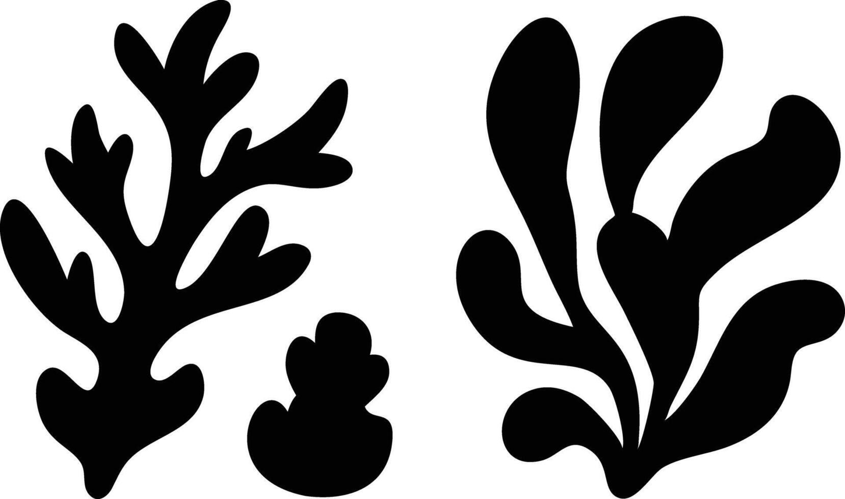 Abstract Shapes of Organic Flora, Black Silhouette on Transparent Background Design vector