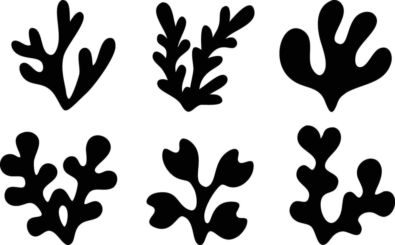 Black Seaweed Silhouettes, Abstract Marine Flora, Organic Shapes, Transparent Background vector