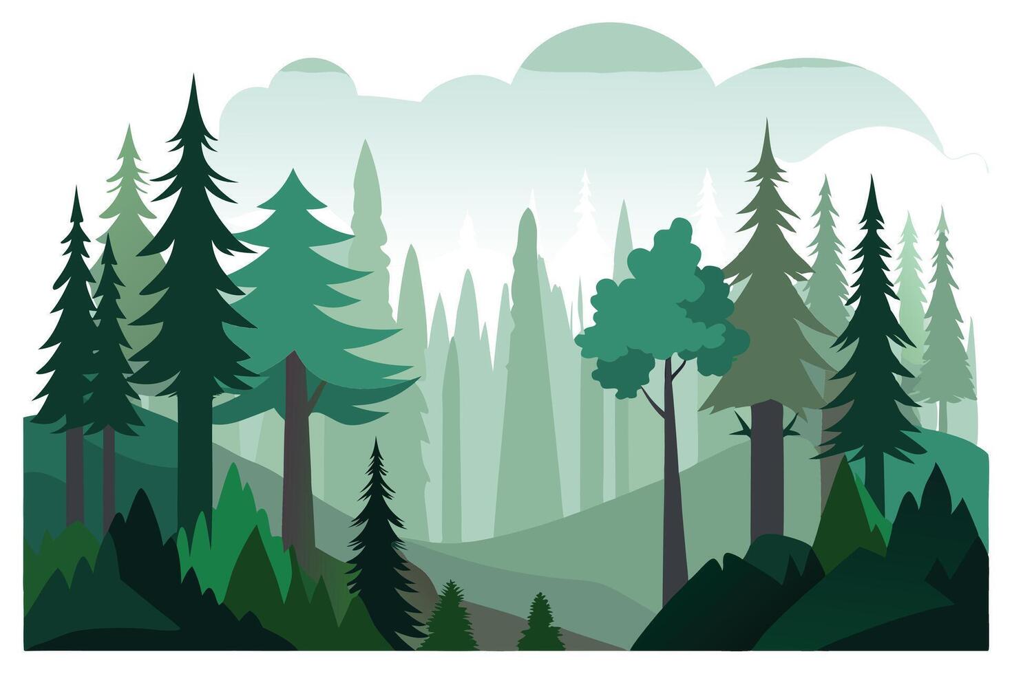 Evergreen Forest with Trees in Green on White Background vector