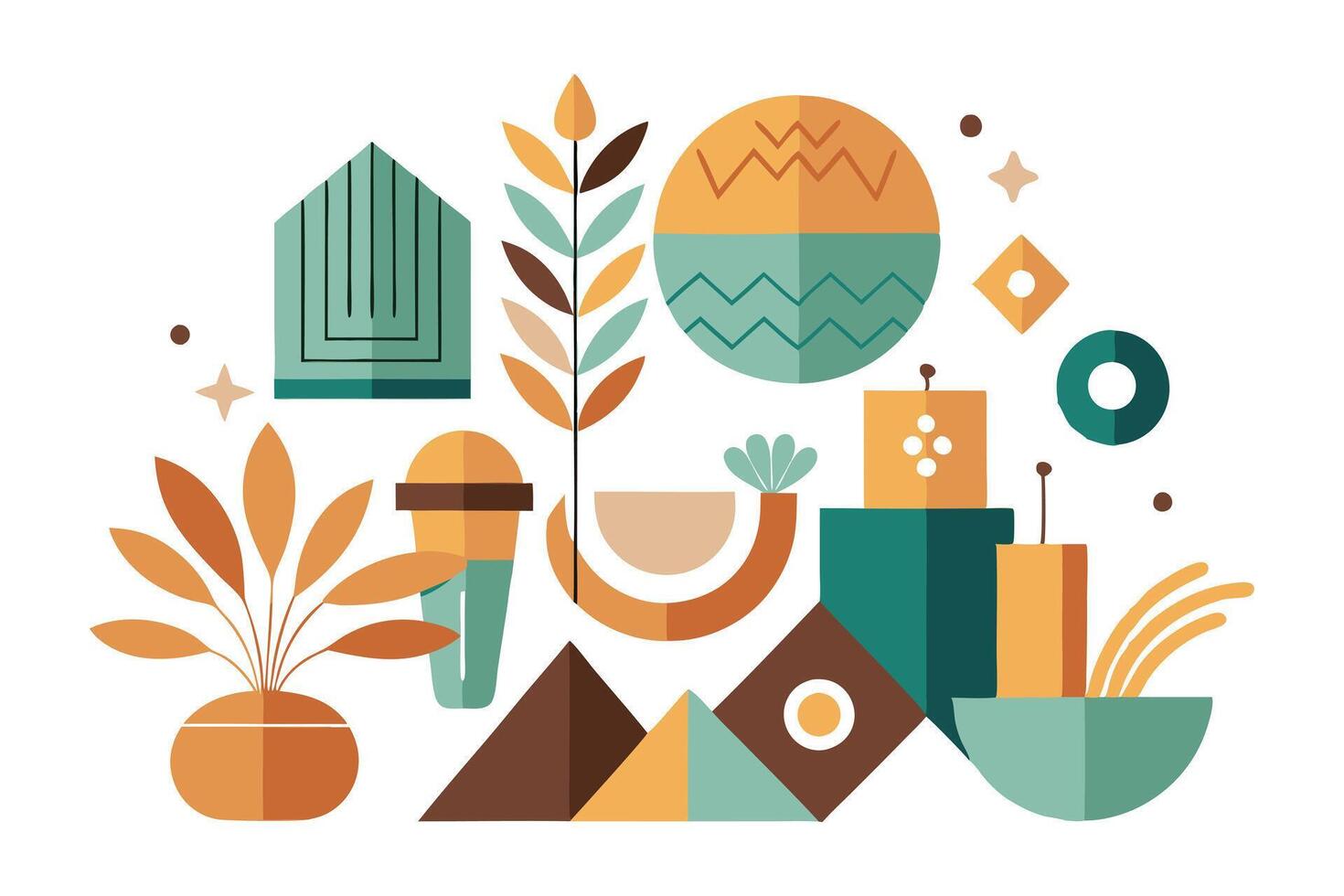 Modern Decorative Still Life Featuring Geometric Shapes on a White Background vector