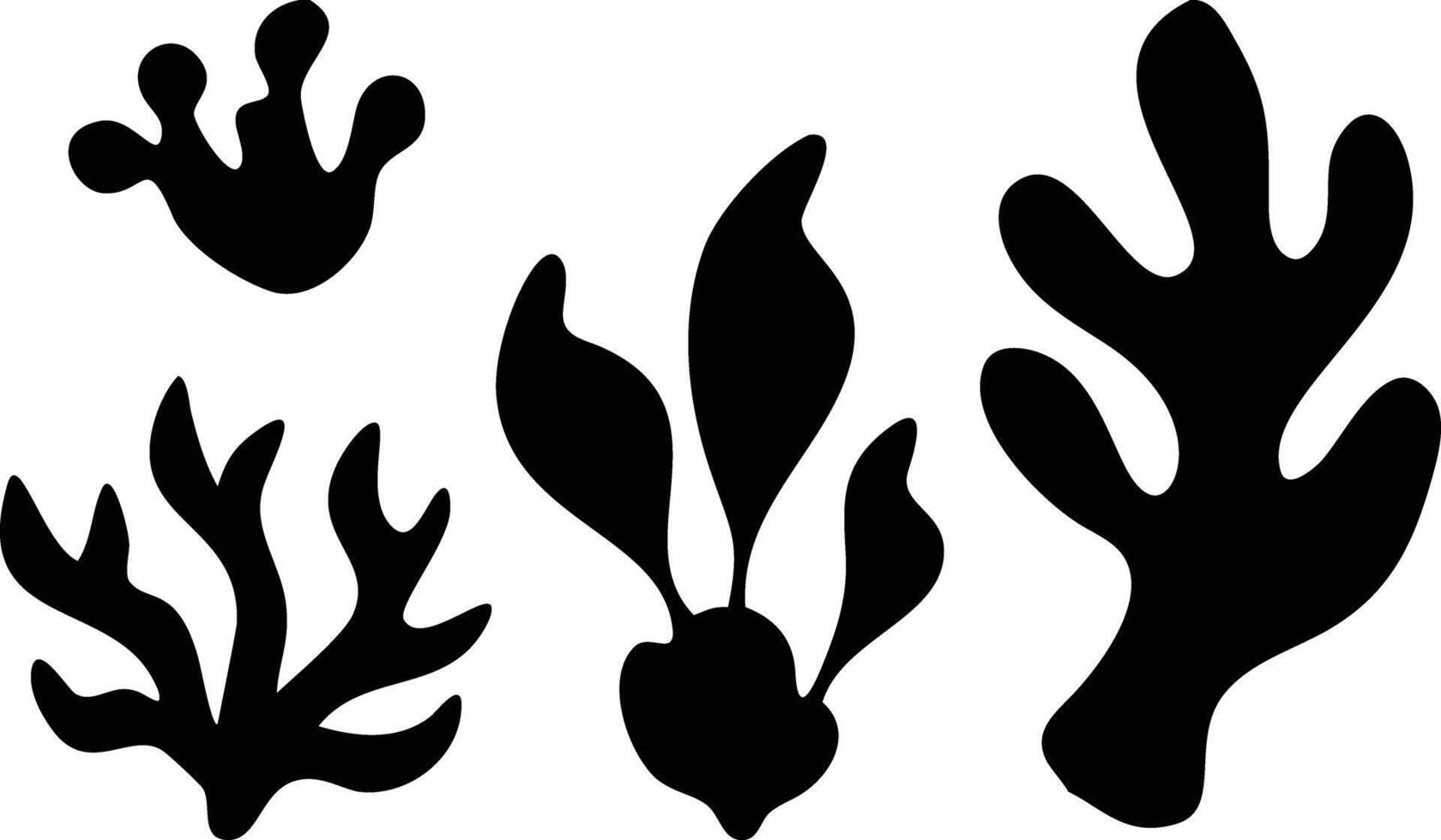 Black Seaweed Silhouettes, Abstract Underwater Plant Shapes on Transparent Background vector