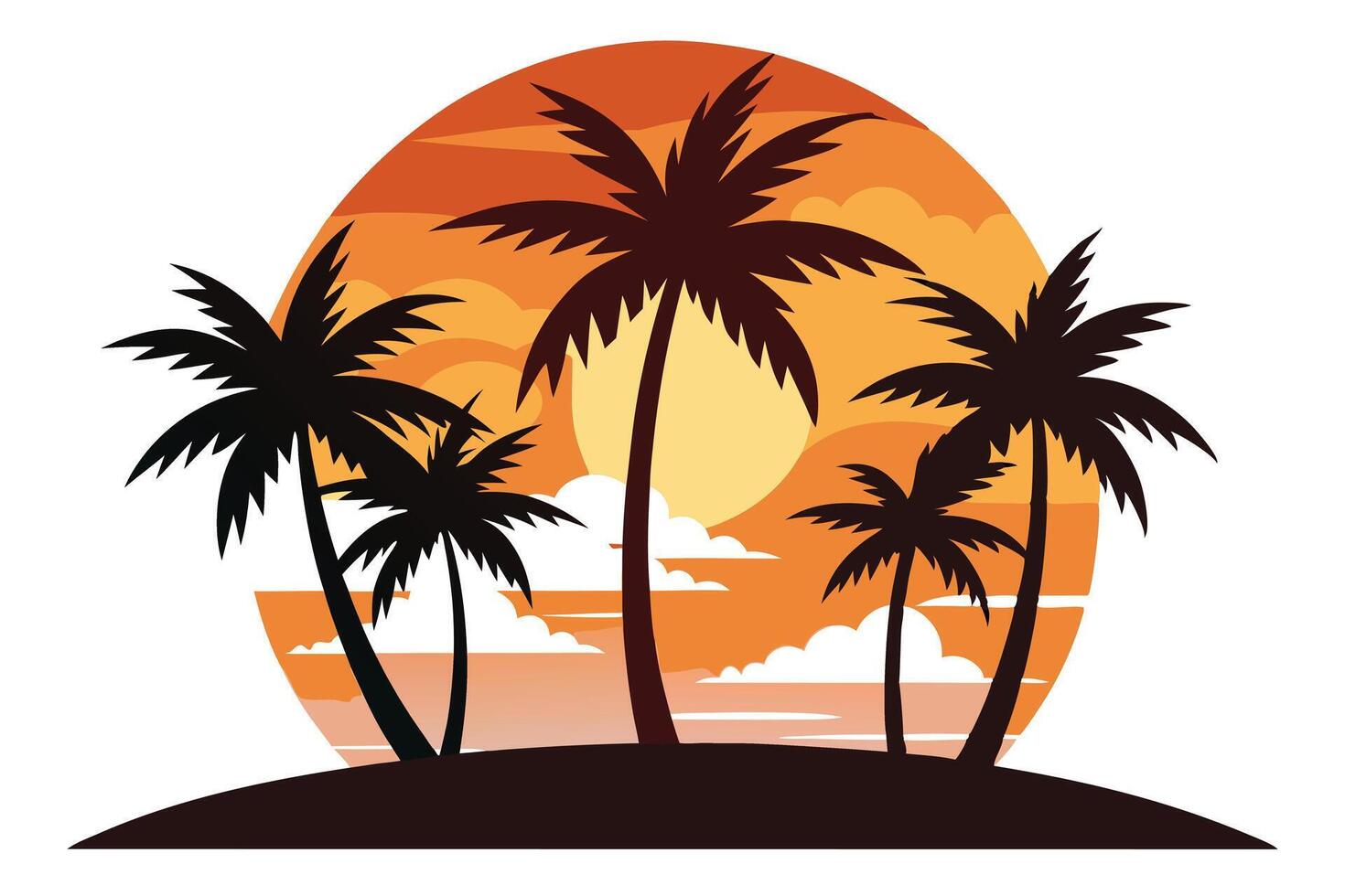 Tropical Palm Tree Silhouettes with Sunset Sky Design vector