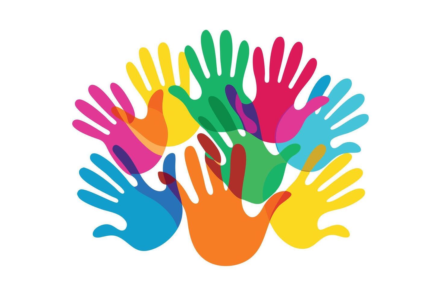 Colorful Handprints on White Background Vivid Diversity Concept vector