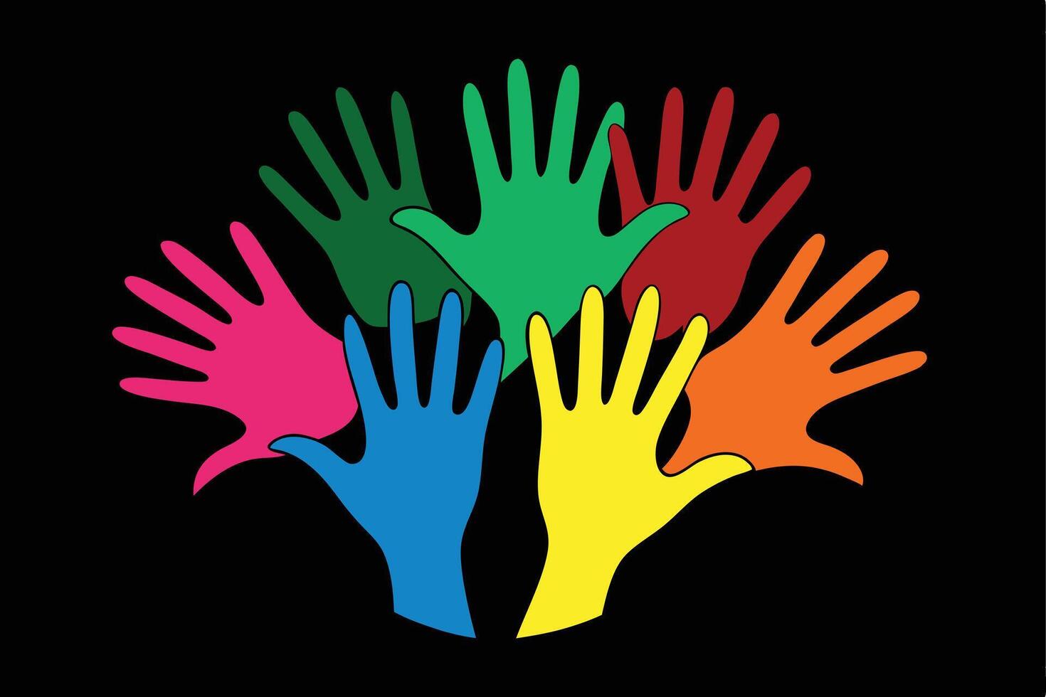 Colorful Hands on Transparent Background. A Symbol of Unity vector