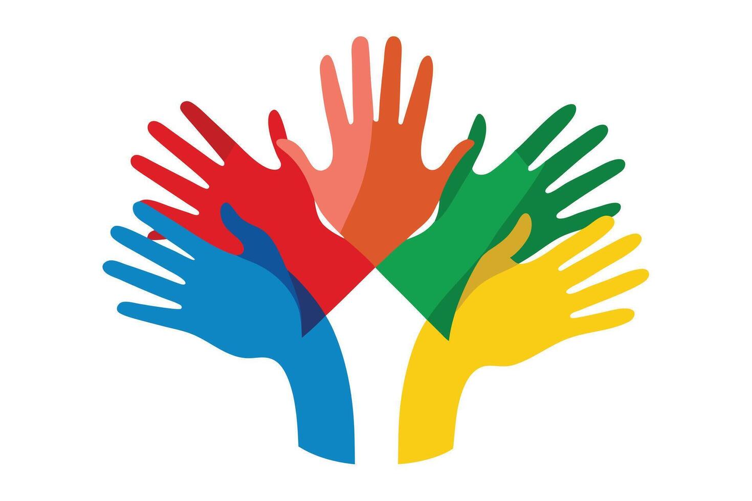 Colorful Diverse Hands Raised on White Background Flat Design Art vector