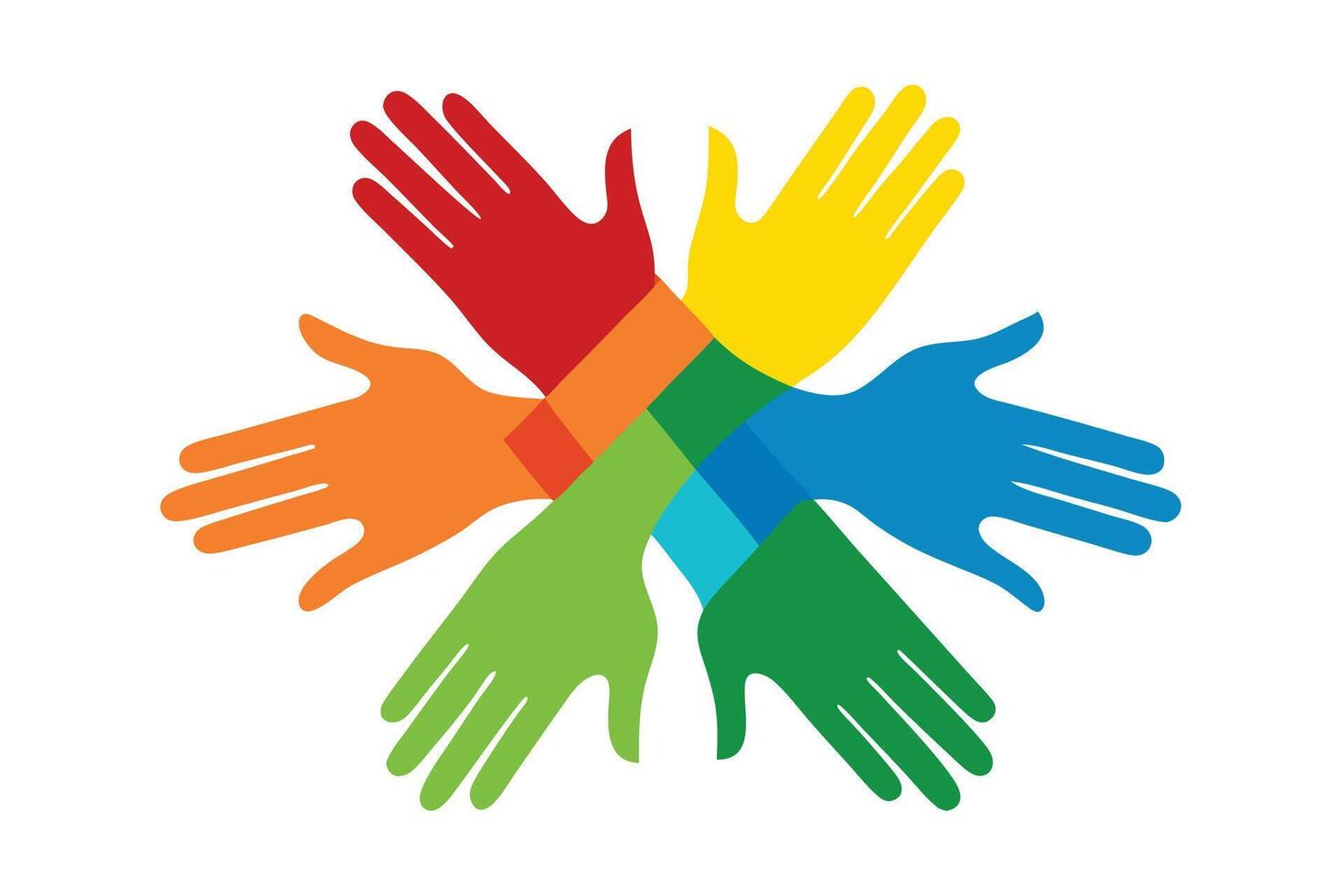 Hands Circle in Vibrant Colors on White Background, Teamwork and Unity Concept vector