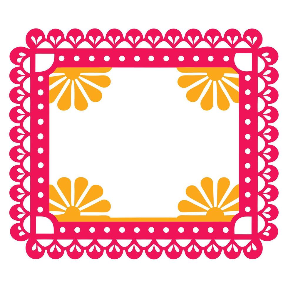 Ornate Rectangle Border with Hot Pink Paper Cutout Edge and Yellow Floral Detail vector