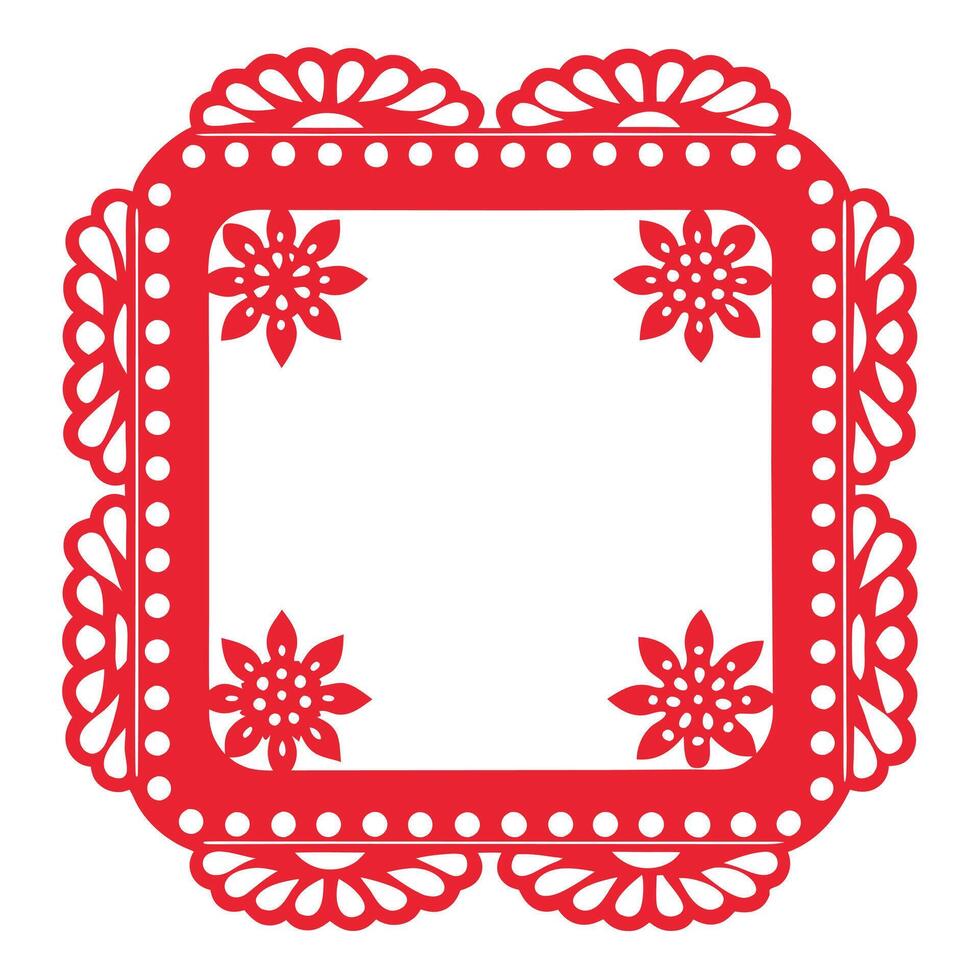 Floral Red on Transparent Background with Decorative Border and Geometric Accents vector