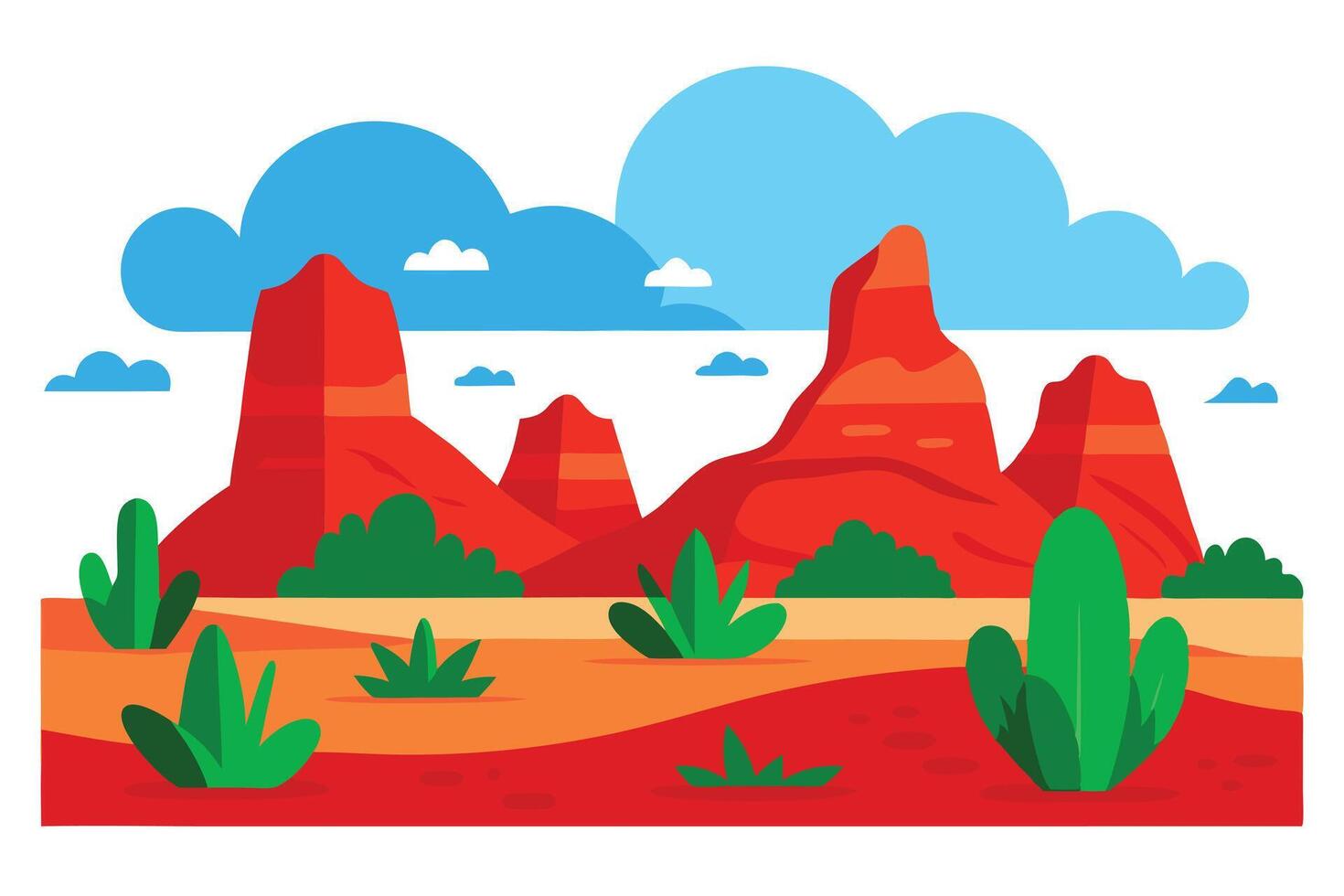 Flat of Arizona Landscape with Red Rock Mountains and Desert Plants vector
