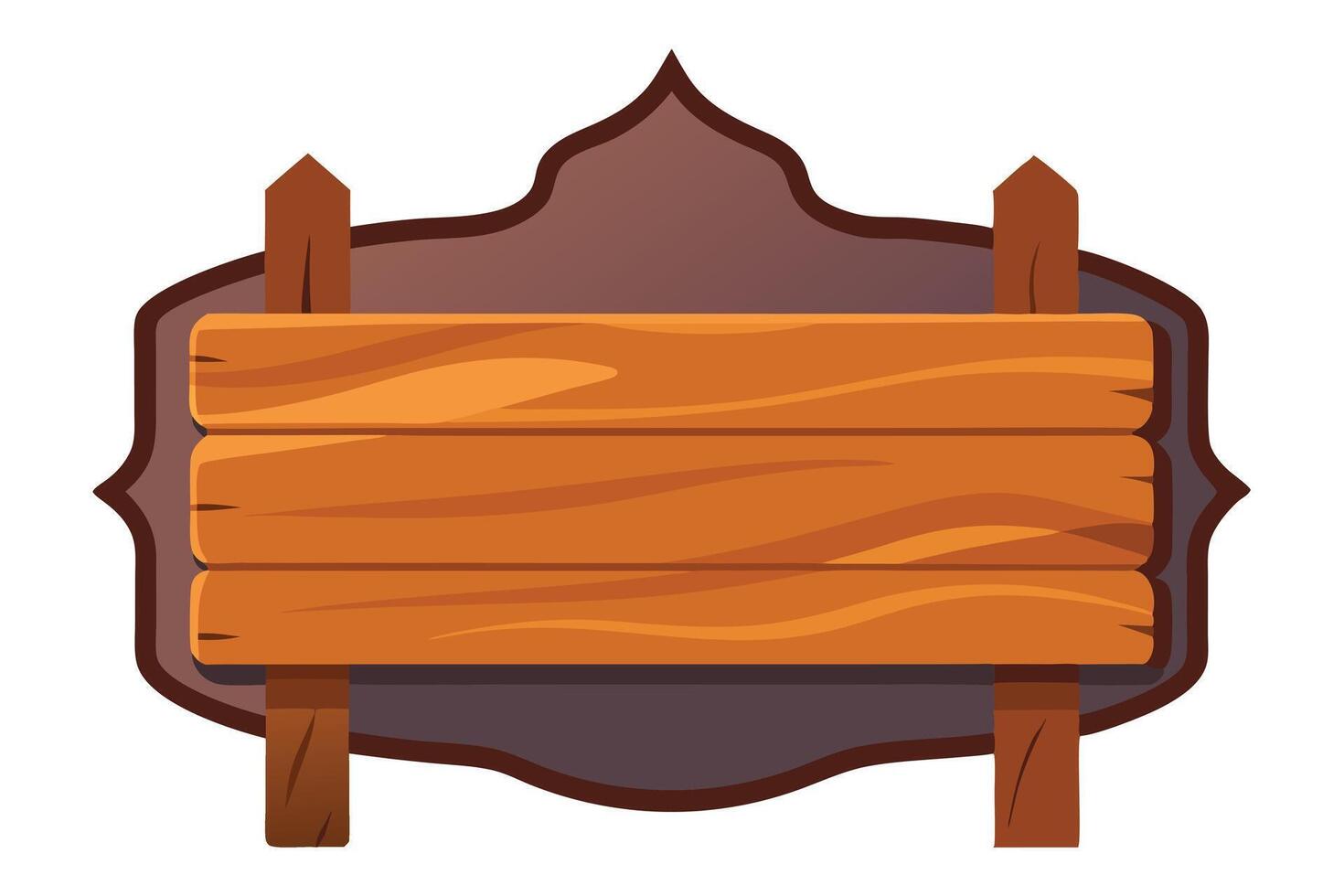Wooden Cartoon Signboard with Brown and Three Planks on White Background vector