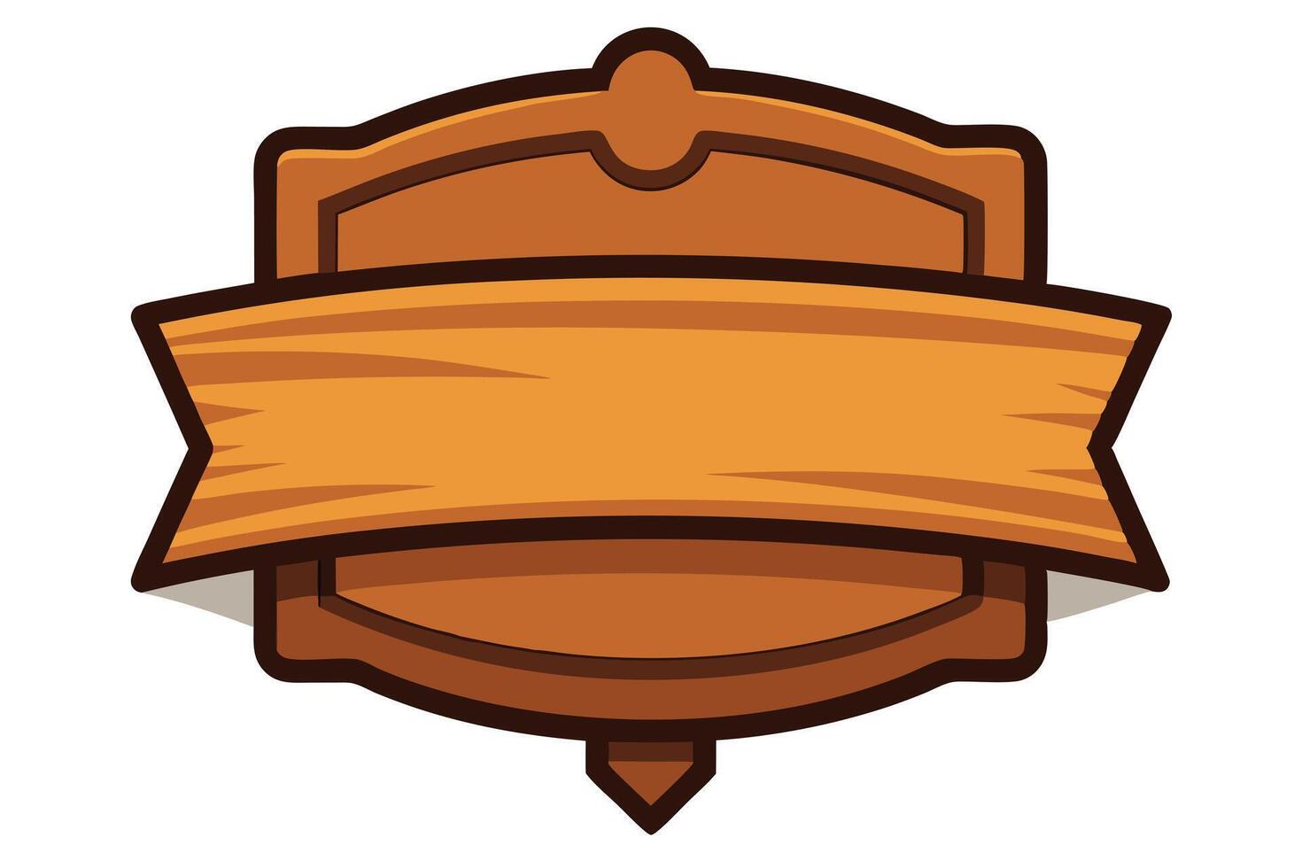 Cartoon Brown Wood Signboard with Ribbon Banner, Border on White Background vector