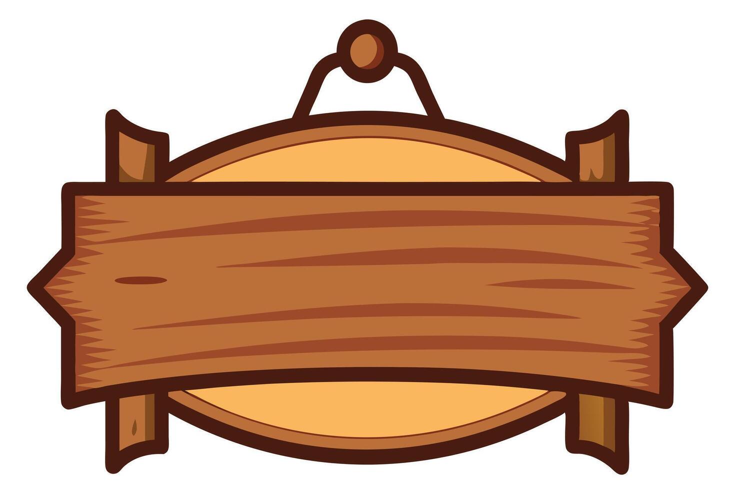 Rustic Brown Cartoon Wooden Signboard with Outlines on Isolated White Background vector