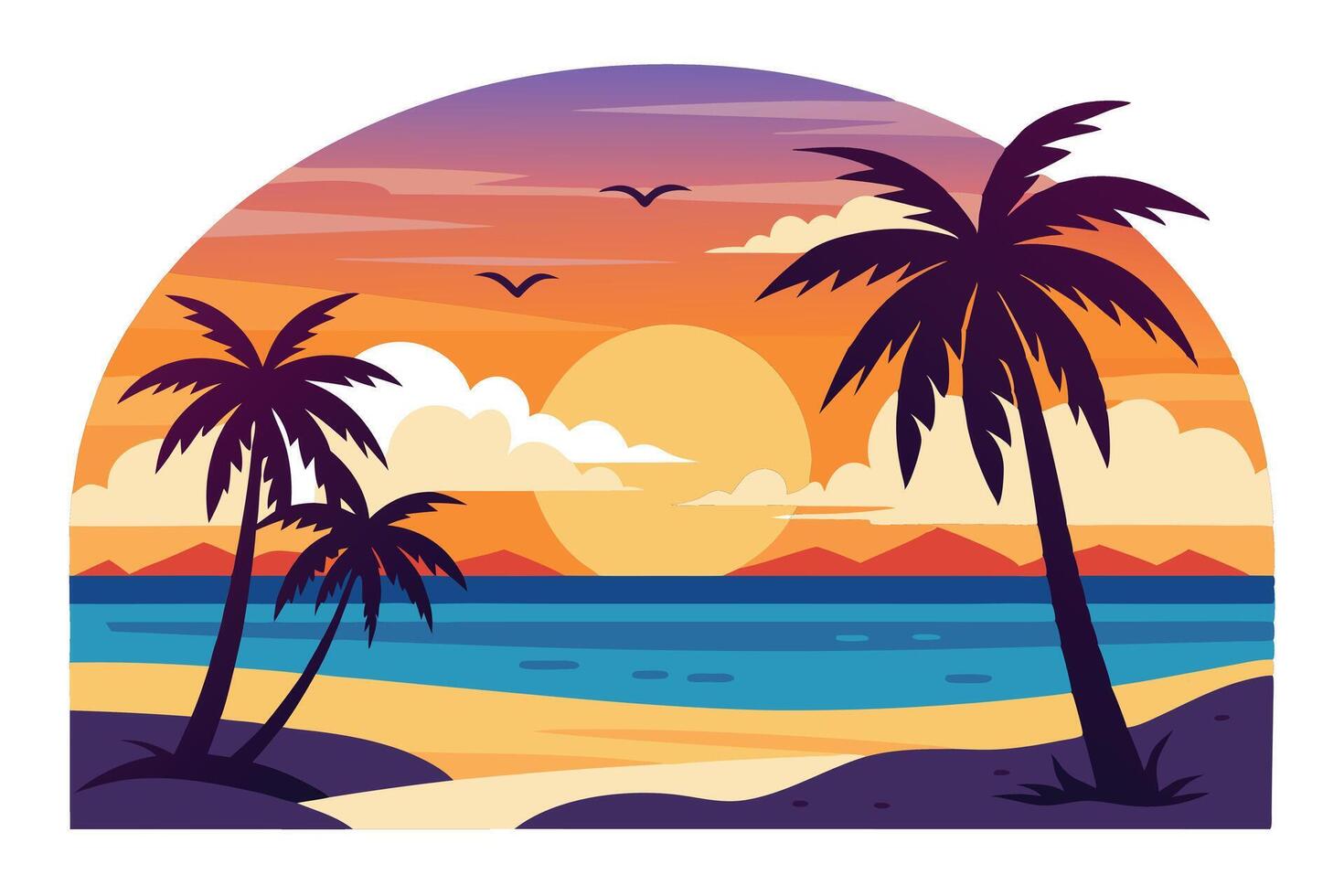 Tropical Beach Sunset Palm Trees Silhouette vector