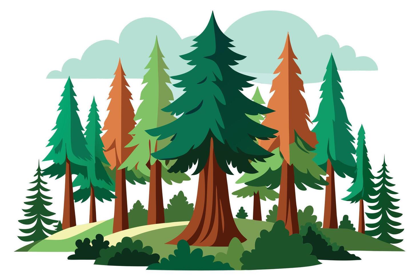 Forest with Evergreen and Brown Trees on White Background vector