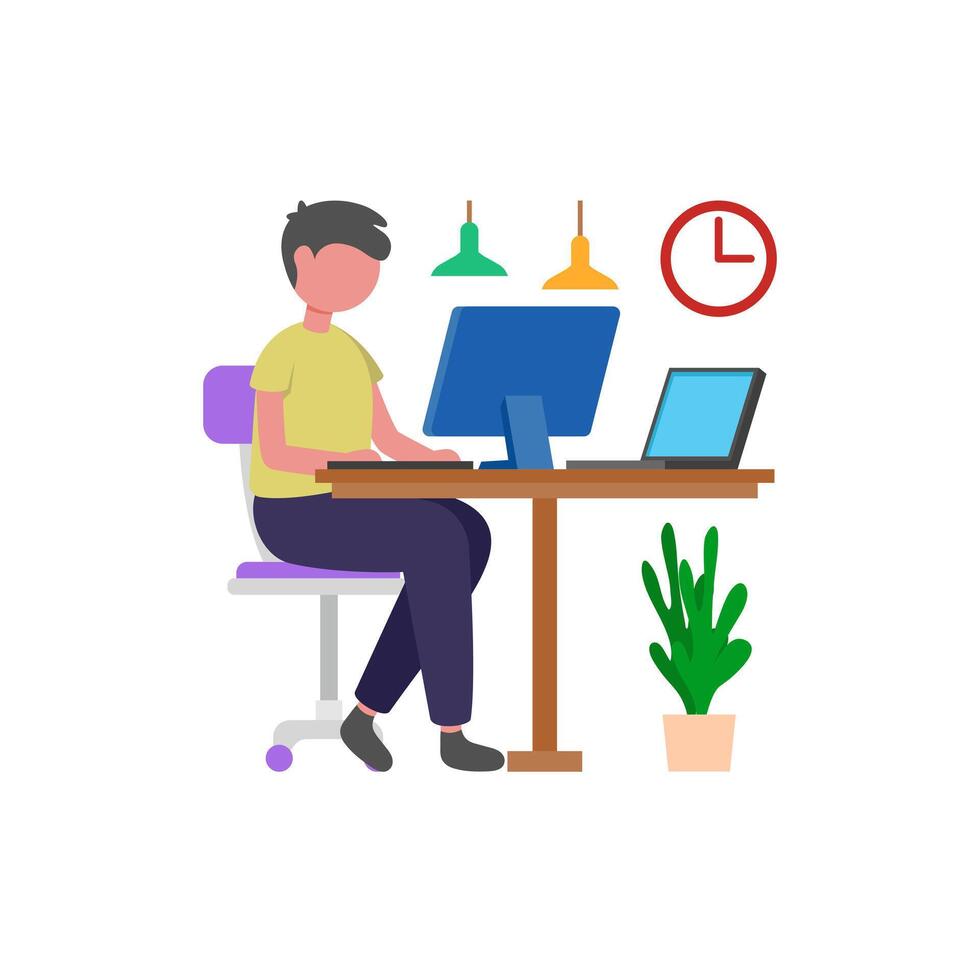 Productive Multi Monitor Workstation Setup vector