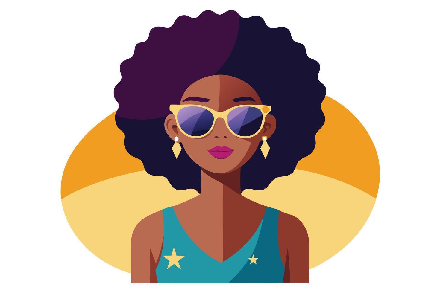 Confident African American Woman with Afro Hairstyle Wearing Sunglasses vector