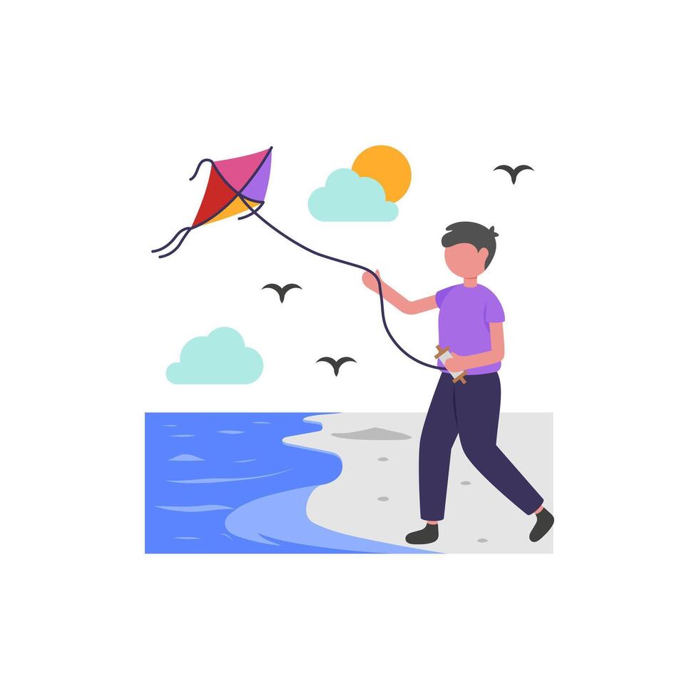 Windy Beach Kite Flying vector