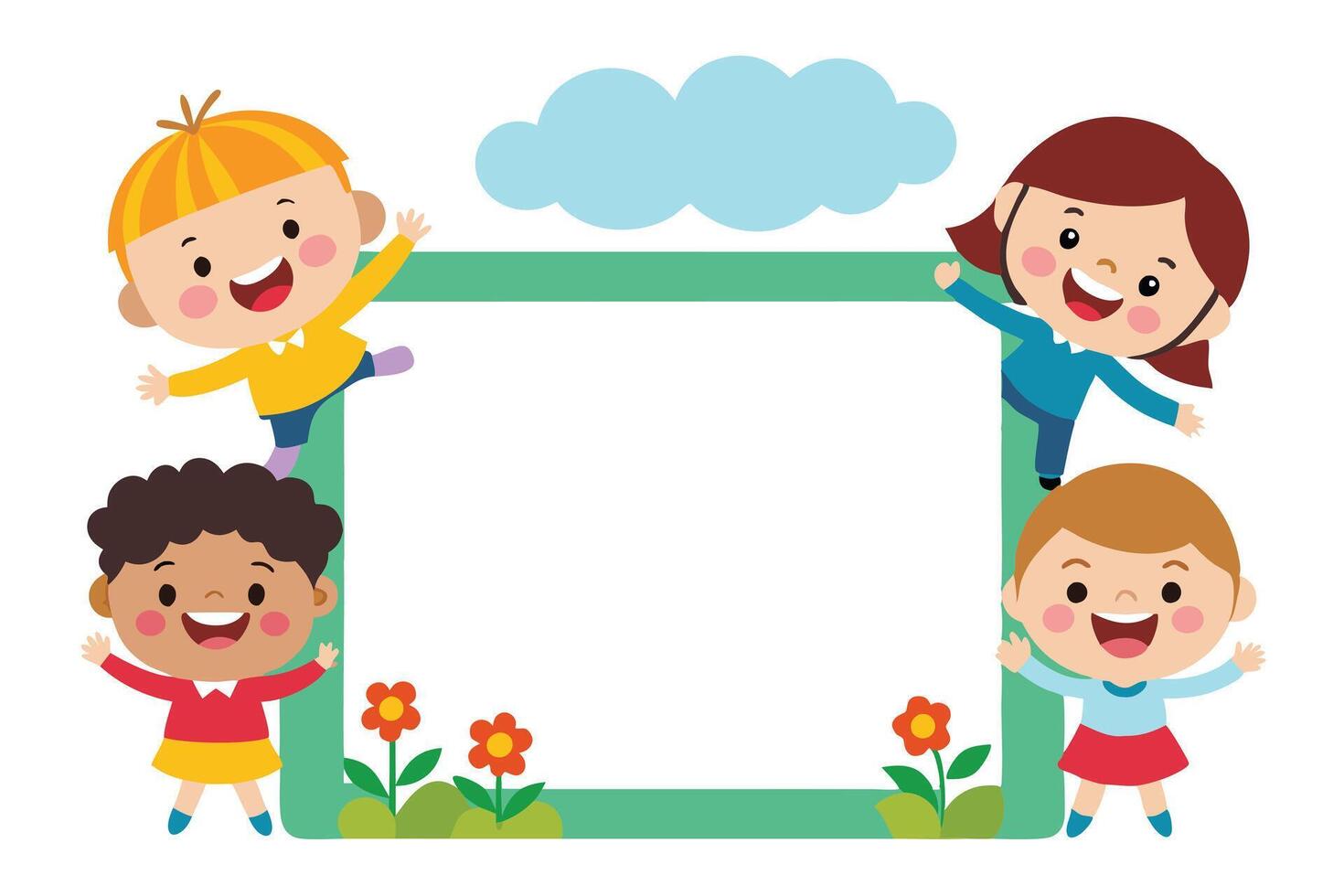 Cheerful Cartoon Kids Border with Cloud and Flowers Design vector