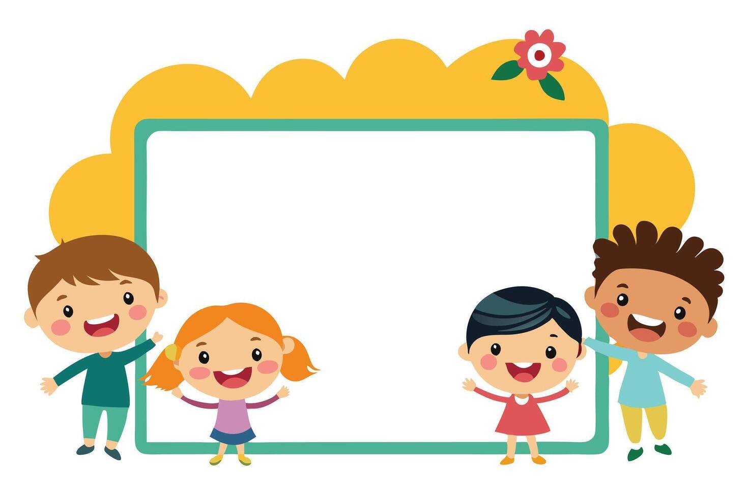 Diverse Cartoon Kids with Joyful Expressions Around on White Background vector